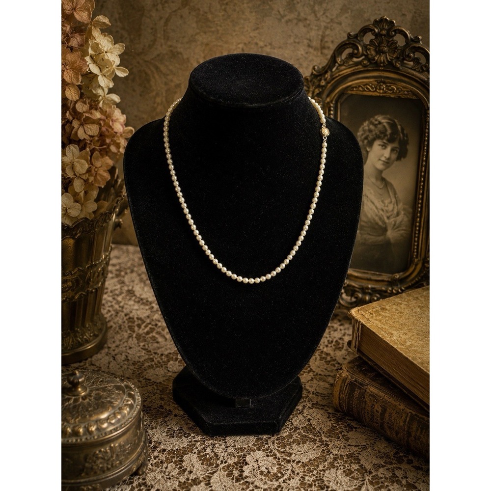 Vintage Faux Pearl Necklace 16 Inch Cream Beaded Strand Decorative Clasp